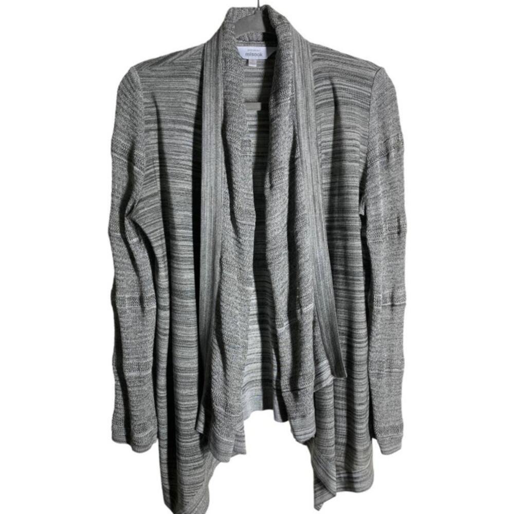 Exclusively Misook Gray Asymmetrical Open Cardigan Sweater - Small
